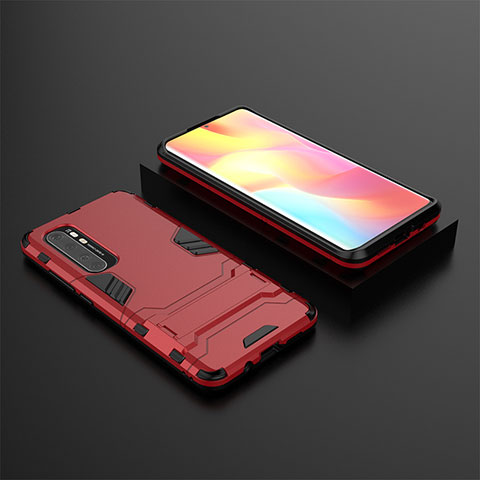 Funda Bumper Silicona y Plastico Mate Carcasa con Soporte KC1 para Xiaomi Mi Note 10 Lite Rojo