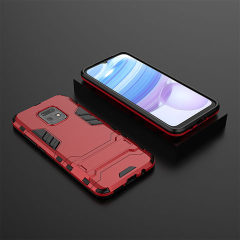 Funda Bumper Silicona y Plastico Mate Carcasa con Soporte KC1 para Xiaomi Redmi 10X 5G Rojo