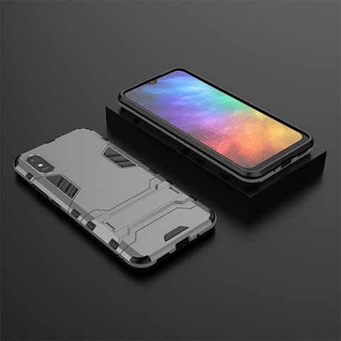 Funda Bumper Silicona y Plastico Mate Carcasa con Soporte KC1 para Xiaomi Redmi 9AT Gris