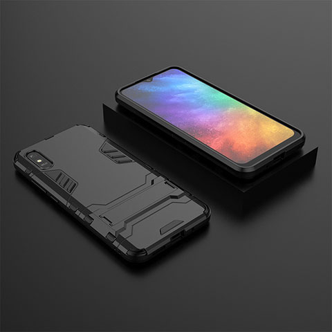 Funda Bumper Silicona y Plastico Mate Carcasa con Soporte KC1 para Xiaomi Redmi 9AT Negro