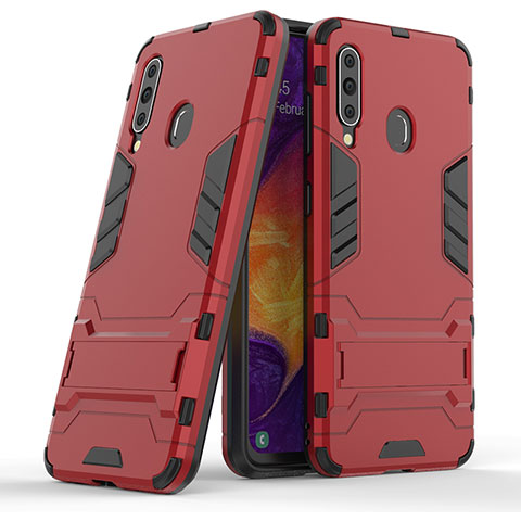 Funda Bumper Silicona y Plastico Mate Carcasa con Soporte KC2 para Samsung Galaxy M40 Rojo