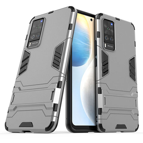 Funda Bumper Silicona y Plastico Mate Carcasa con Soporte KC2 para Vivo X60 Pro 5G Gris