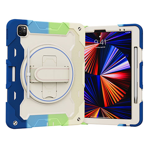 Funda Bumper Silicona y Plastico Mate Carcasa con Soporte L03 para Apple iPad Pro 12.9 (2020) Azul