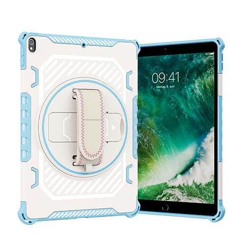 Funda Bumper Silicona y Plastico Mate Carcasa con Soporte L07 para Apple iPad Pro 10.5 Azul