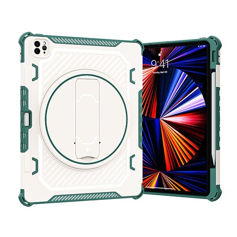 Funda Bumper Silicona y Plastico Mate Carcasa con Soporte L09 para Apple iPad Pro 12.9 (2020) Verde