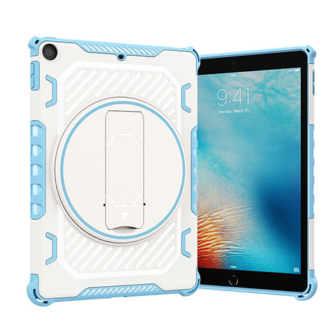 Funda Bumper Silicona y Plastico Mate Carcasa con Soporte L09 para Apple New iPad 9.7 (2018) Azul