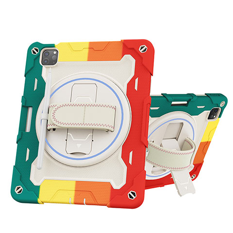Funda Bumper Silicona y Plastico Mate Carcasa con Soporte L10 para Apple iPad Pro 11 (2020) Rojo
