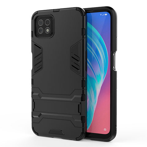 Funda Bumper Silicona y Plastico Mate Carcasa con Soporte M01 para Oppo A53 5G Negro