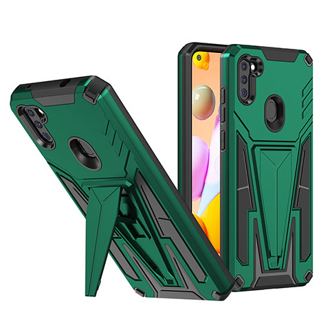 Funda Bumper Silicona y Plastico Mate Carcasa con Soporte MQ1 para Samsung Galaxy A11 Verde