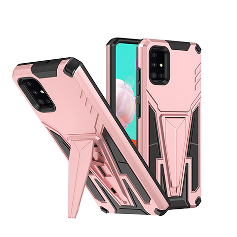 Funda Bumper Silicona y Plastico Mate Carcasa con Soporte MQ1 para Samsung Galaxy A51 4G Oro Rosa