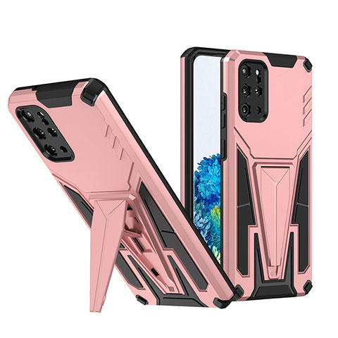 Funda Bumper Silicona y Plastico Mate Carcasa con Soporte MQ1 para Samsung Galaxy S20 Plus Oro Rosa