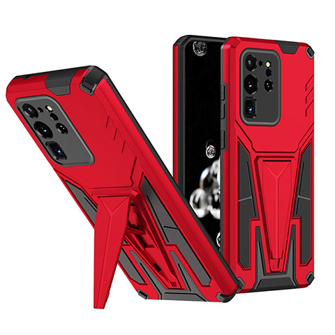 Funda Bumper Silicona y Plastico Mate Carcasa con Soporte MQ1 para Samsung Galaxy S20 Ultra Rojo