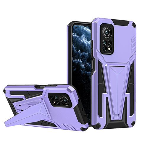 Funda Bumper Silicona y Plastico Mate Carcasa con Soporte MQ1 para Xiaomi Mi 10T Pro 5G Morado