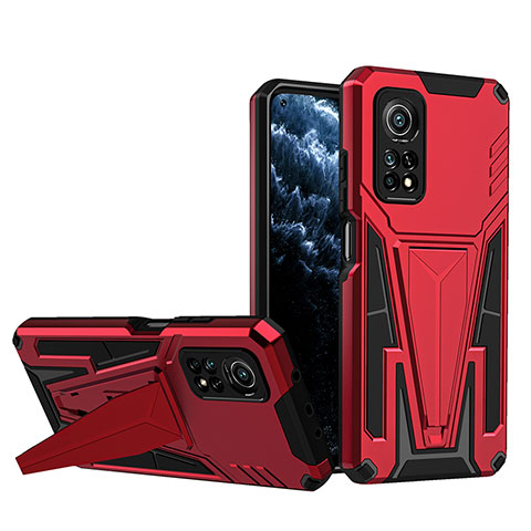 Funda Bumper Silicona y Plastico Mate Carcasa con Soporte MQ1 para Xiaomi Mi 10T Pro 5G Rojo