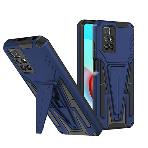 Funda Bumper Silicona y Plastico Mate Carcasa con Soporte MQ1 para Xiaomi Redmi Note 11 4G (2021) Azul