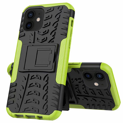 Funda Bumper Silicona y Plastico Mate Carcasa con Soporte para Apple iPhone 12 Mini Verde