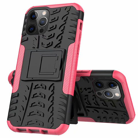 Funda Bumper Silicona y Plastico Mate Carcasa con Soporte para Apple iPhone 12 Pro Rosa