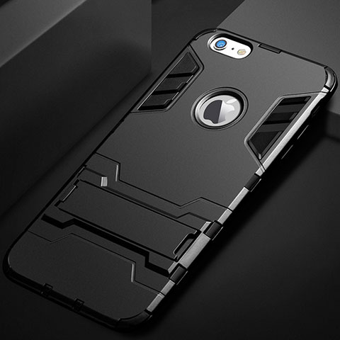 Funda Bumper Silicona y Plastico Mate Carcasa con Soporte para Apple iPhone 6 Plus Negro