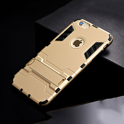 Funda Bumper Silicona y Plastico Mate Carcasa con Soporte para Apple iPhone 6S Oro