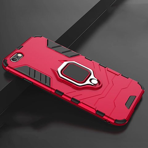 Funda Bumper Silicona y Plastico Mate Carcasa con Soporte para Apple iPhone 7 Rojo