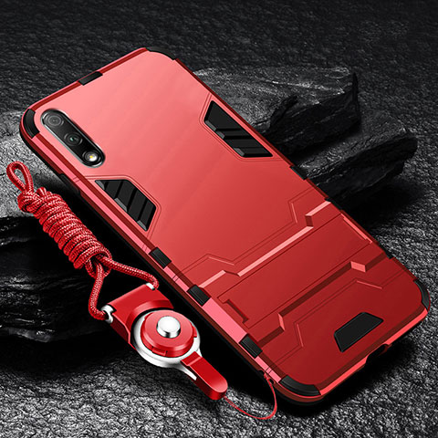 Funda Bumper Silicona y Plastico Mate Carcasa con Soporte para Huawei Enjoy 10 Rojo