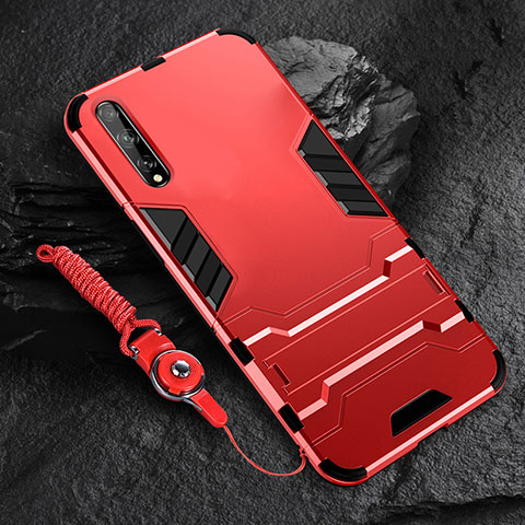 Funda Bumper Silicona y Plastico Mate Carcasa con Soporte para Huawei Enjoy 10S Rojo