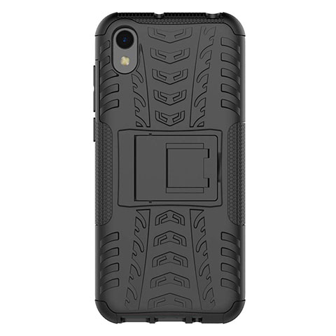 Funda Bumper Silicona y Plastico Mate Carcasa con Soporte para Huawei Enjoy 8S Negro