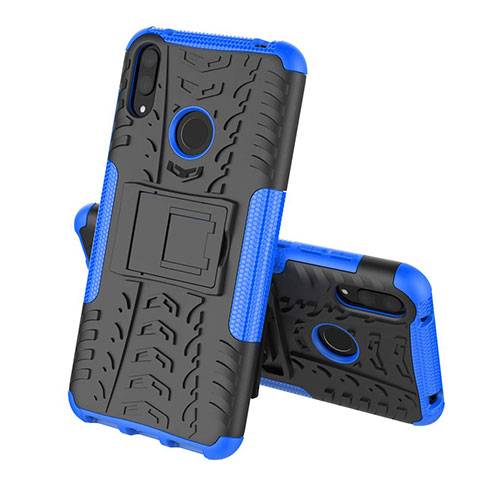 Funda Bumper Silicona y Plastico Mate Carcasa con Soporte para Huawei Enjoy 9 Azul