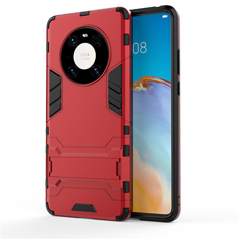 Funda Bumper Silicona y Plastico Mate Carcasa con Soporte para Huawei Mate 40E 4G Rojo