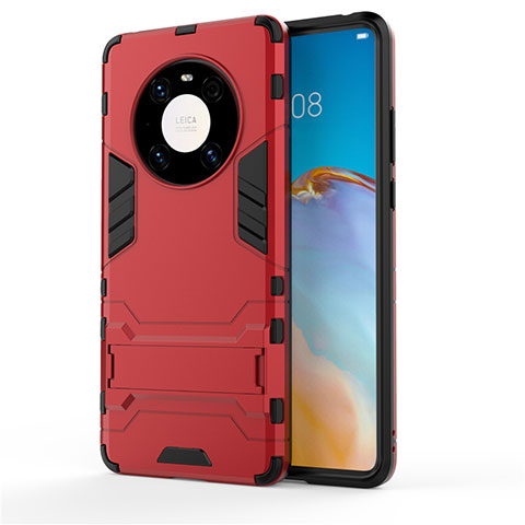 Funda Bumper Silicona y Plastico Mate Carcasa con Soporte para Huawei Mate 40E 5G Rojo