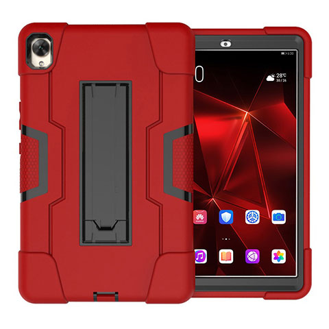 Funda Bumper Silicona y Plastico Mate Carcasa con Soporte para Huawei MediaPad M6 10.8 Rojo