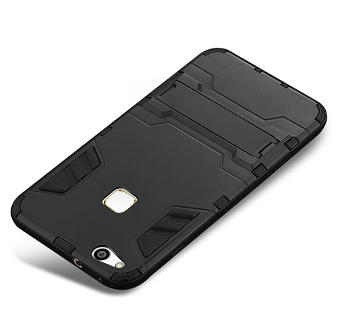 Funda Bumper Silicona y Plastico Mate Carcasa con Soporte para Huawei P10 Lite Negro