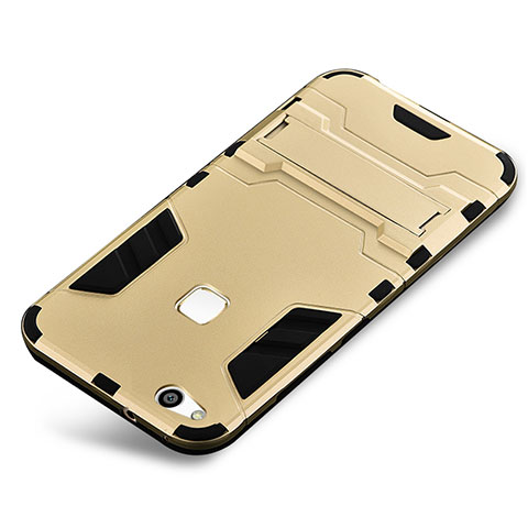 Funda Bumper Silicona y Plastico Mate Carcasa con Soporte para Huawei P10 Lite Oro