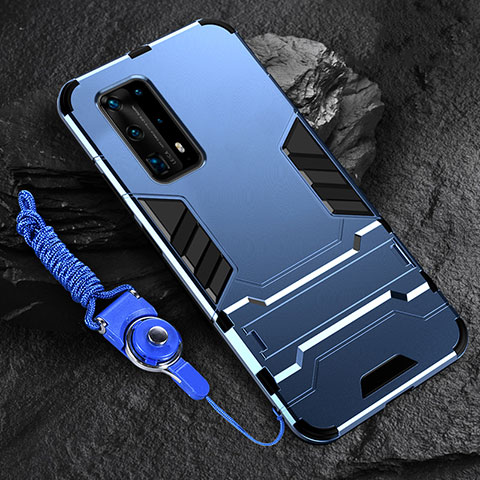 Funda Bumper Silicona y Plastico Mate Carcasa con Soporte para Huawei P40 Pro+ Plus Azul