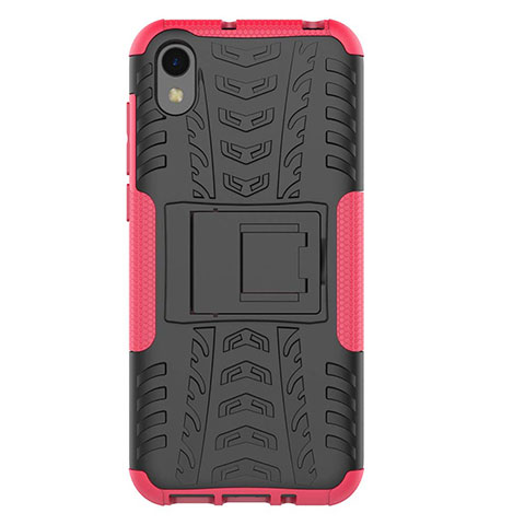 Funda Bumper Silicona y Plastico Mate Carcasa con Soporte para Huawei Y5 (2019) Rosa