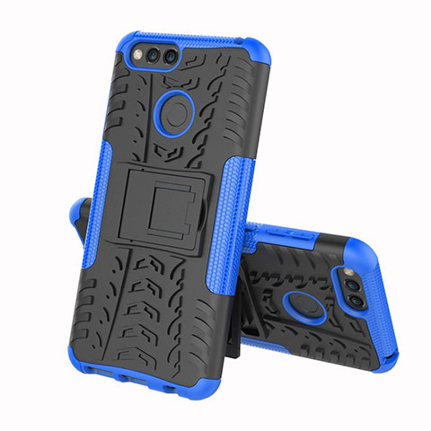 Funda Bumper Silicona y Plastico Mate Carcasa con Soporte para Huawei Y6 (2018) Azul