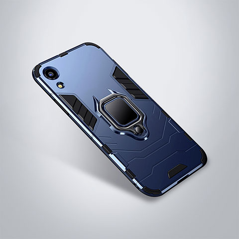 Funda Bumper Silicona y Plastico Mate Carcasa con Soporte para Huawei Y6 Prime (2019) Azul