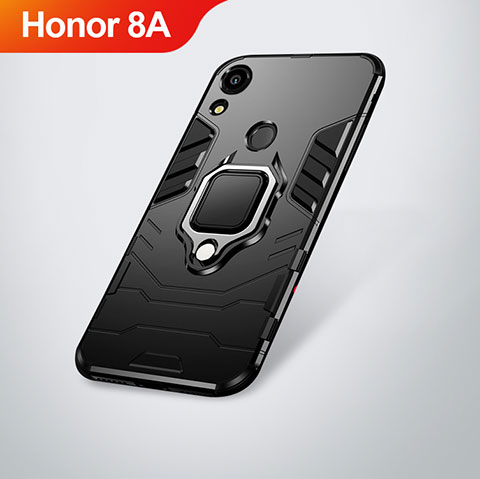 Funda Bumper Silicona y Plastico Mate Carcasa con Soporte para Huawei Y6 Pro (2019) Negro