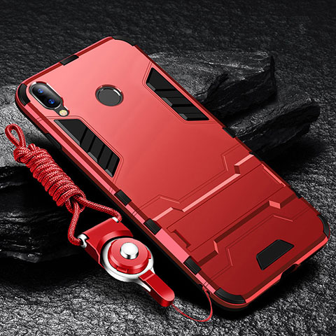 Funda Bumper Silicona y Plastico Mate Carcasa con Soporte para Huawei Y9 (2019) Rojo