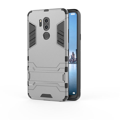 Funda Bumper Silicona y Plastico Mate Carcasa con Soporte para LG G7 Gris