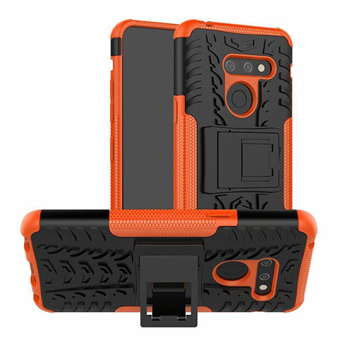 Funda Bumper Silicona y Plastico Mate Carcasa con Soporte para LG G8 ThinQ Naranja