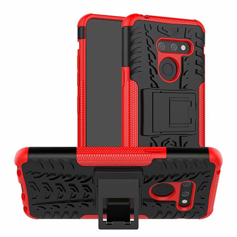 Funda Bumper Silicona y Plastico Mate Carcasa con Soporte para LG G8 ThinQ Rojo