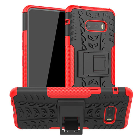 Funda Bumper Silicona y Plastico Mate Carcasa con Soporte para LG G8X ThinQ Rojo