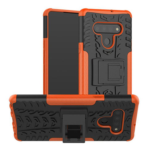 Funda Bumper Silicona y Plastico Mate Carcasa con Soporte para LG Stylo 6 Naranja