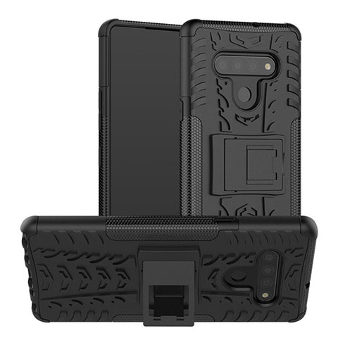 Funda Bumper Silicona y Plastico Mate Carcasa con Soporte para LG Stylo 6 Negro