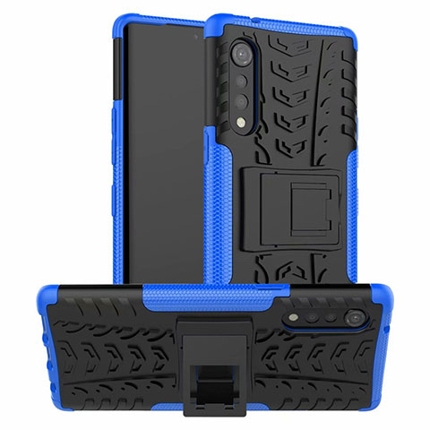 Funda Bumper Silicona y Plastico Mate Carcasa con Soporte para LG Velvet 4G Azul