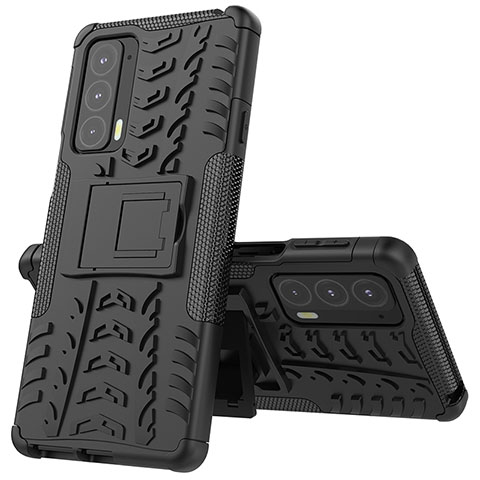 Funda Bumper Silicona y Plastico Mate Carcasa con Soporte para Motorola Moto Edge 20 5G Negro