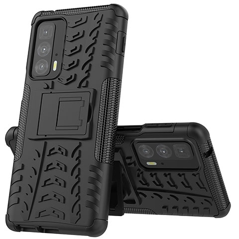 Funda Bumper Silicona y Plastico Mate Carcasa con Soporte para Motorola Moto Edge 20 Pro 5G Negro