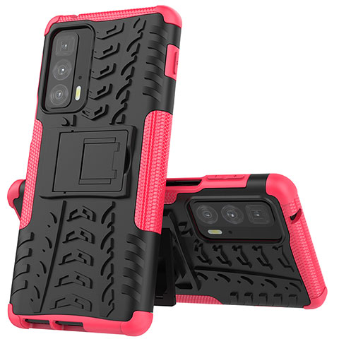 Funda Bumper Silicona y Plastico Mate Carcasa con Soporte para Motorola Moto Edge S Pro 5G Rosa Roja