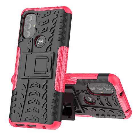 Funda Bumper Silicona y Plastico Mate Carcasa con Soporte para Motorola Moto G Power (2022) Rosa Roja